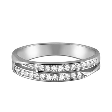 Contemporary Minimalist White Zirconia Sterling Silver Band Ring